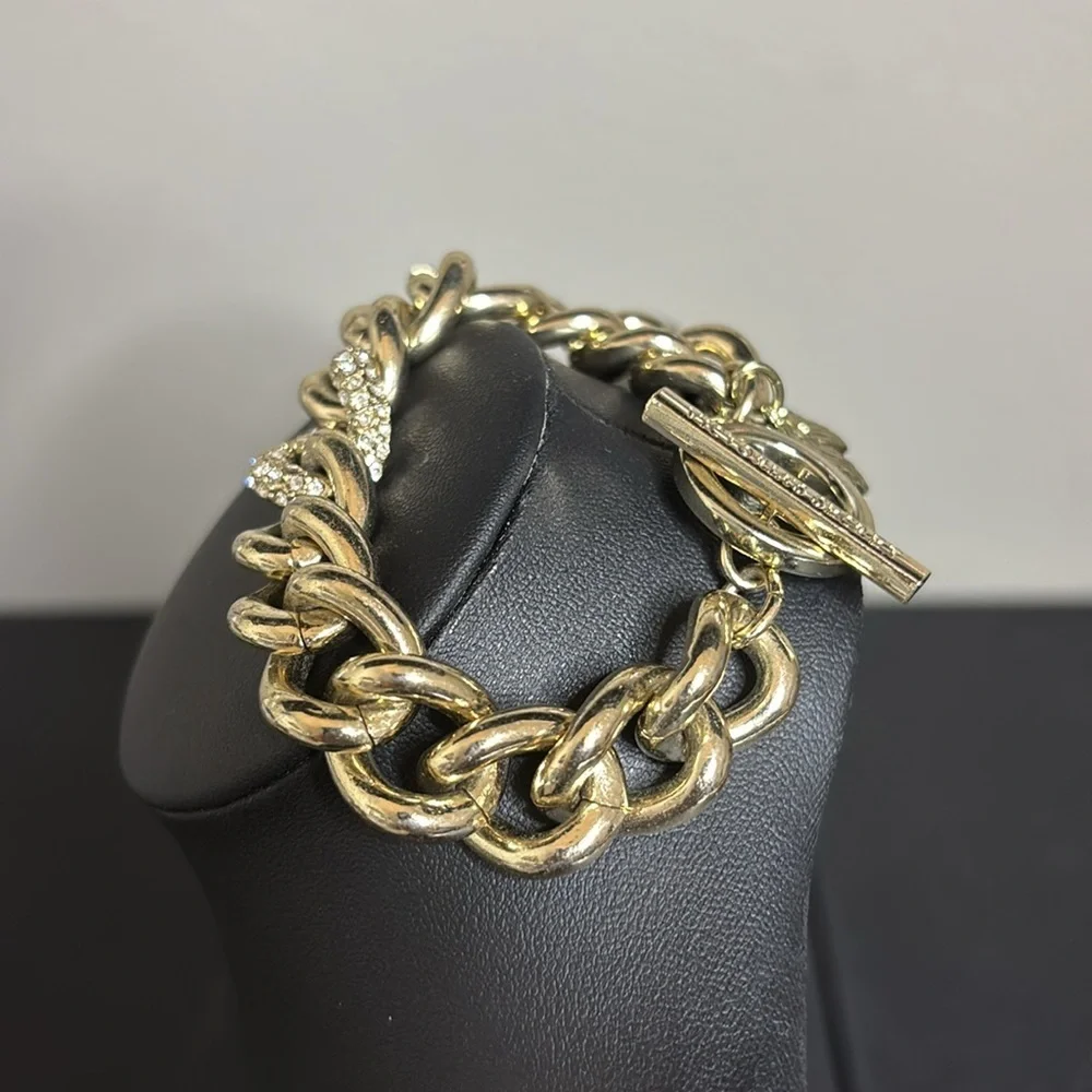 Victoria’s Secret Gold Tone Rhinestone Chunky Chain Toggle Bracelet
